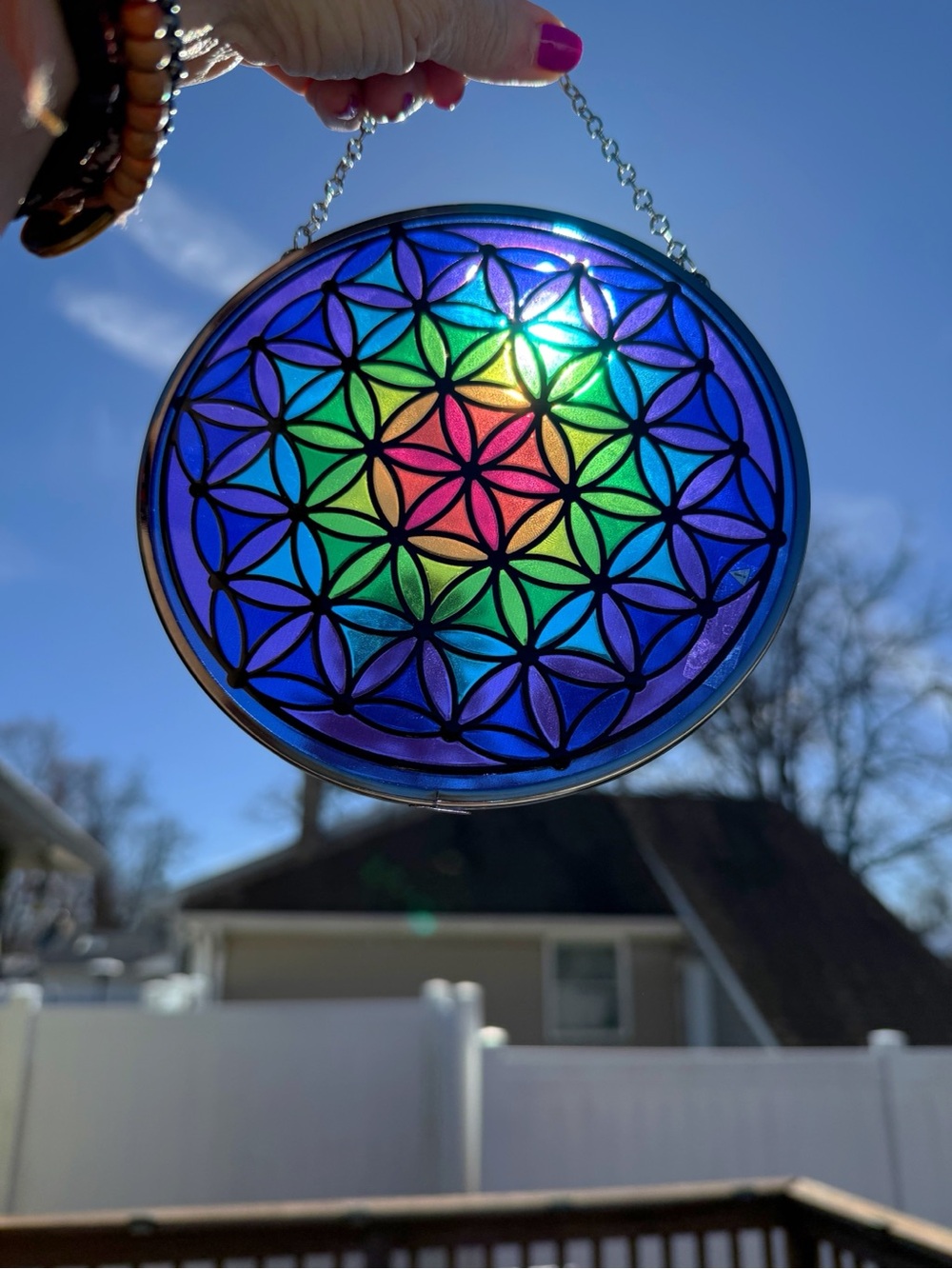 Rainbow Flower of Life Stained Glass Suncatcher